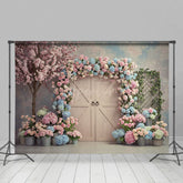 Aperturee - Aperturee Floral Arch Wood Farm Door Sweet Wedding Backdrop